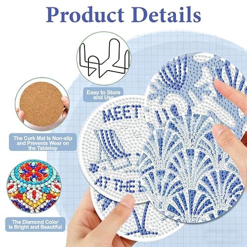 8Pcs Beach Diamond Art Coasters Kits, Summer Diamond Painting Coasters Kits | Coastal Diamond Dot Coasters for Adults Crafts 5D Gem Art Kit Easy Crafts, Non Slip Coaster for Home Decor Gift Ocean DIY thumbnail 4