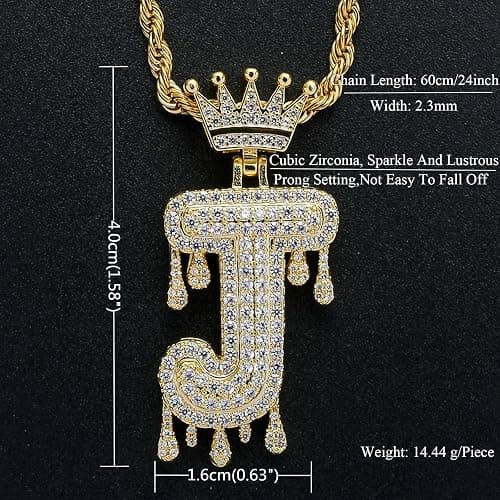 Initial Necklace for Men Women,Crown Letter Pendant with 24 Inch Chain,Cubic Zirconia Capital Monogram Pendant Necklace Jewelry Gift thumbnail 2