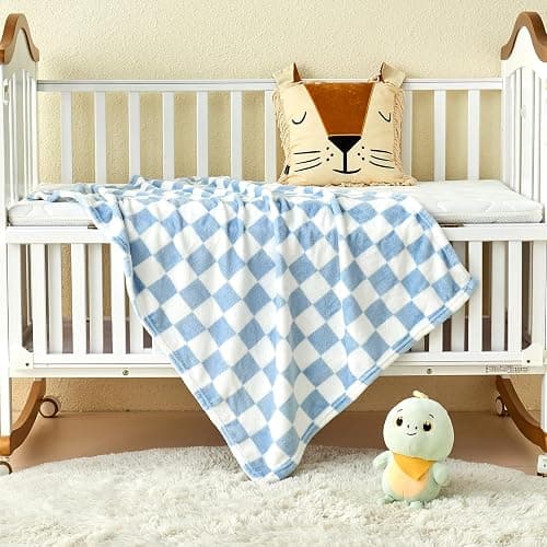 Yurhap Checkered Baby Blanket Fleece Baby Blankets for Boys, Ultra Soft Cozy Fluffy Infant Toddler Newborn Receiving Blankets for Crib Stroller, 30''x40'', Blue thumbnail 5