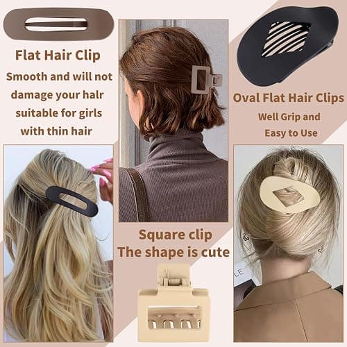 12 Pcs Flat Hair Clips for Women, 3 Styles Matte Square Hair Clips and Flat Clips, Big and Small Neutral Colors Non-slip Flat Claw Clips Thin Thick Curly Straight Hair Accessories thumbnail 4