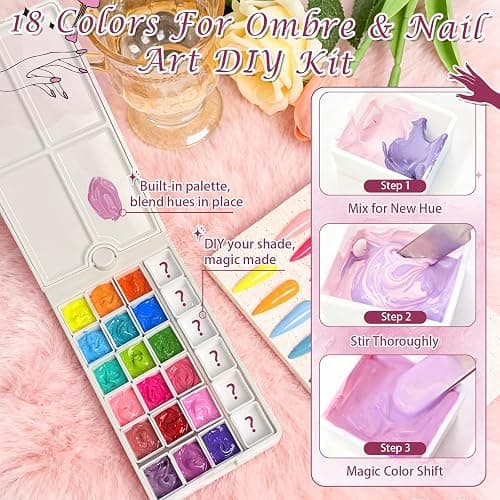 GJYUQHUA 18 Colors Patting Gel Polish & Tools Kit - Pat Pat Gel Polish Palette for Ombre Nails，UV/LED Cured Gradient Blooming Manicure Kit DIY with Nail Sponges & Tools thumbnail 4