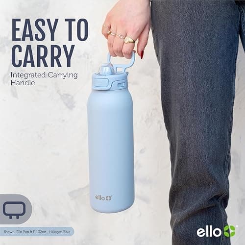 Ello Pop & Fill Stainless Steel Water Bottle with Quick Fill Technology, Double Walled Vacuum Insulated Metal, Leak Proof Locking Lid, Sip & Chug, BPA Free, Holiday Gift for Him Her, 22oz, 32oz, 40oz thumbnail 9