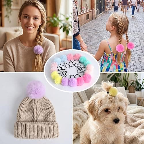 Pom Pom Hair Ties 16 Pcs Hair Ties for Girls Ball Scrunchies Hair Accessories for Women(2 inch,Multi-color) thumbnail 5