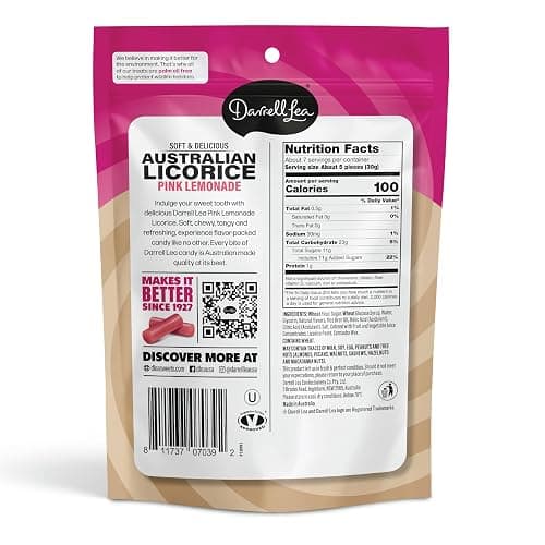 Darrell Lea Soft Australian Licorice, Non-GMO, No Palm Oil, Plant Based, No High Fructose Corn Syrup, Soft & Chewy Licorice Candy, Made in Australia, Pink Lemonade (7 Ounce (Pack of 1)) thumbnail 2