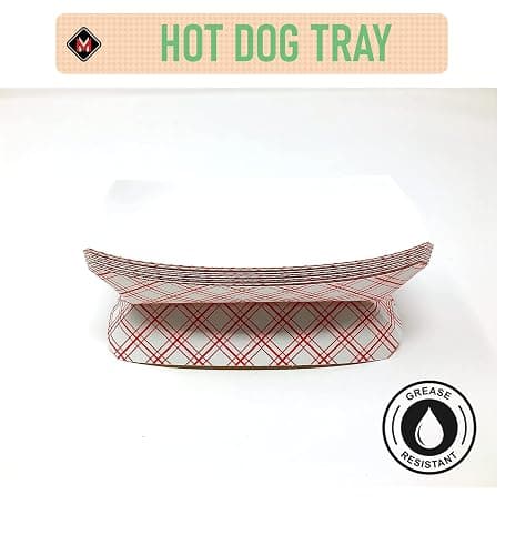 Mr Miracle 7 Inch Paper Hot Dog Tray in Red White Pattern. Pack of 100. Disposable, Recyclable and Fully Biodegradable. Made in USA thumbnail 5