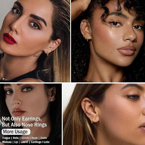 LOYALLOOK Threadless Flat Back Earrings 316L Surgical Steel Cartilage Earrings for Women Men Hypoallergenic Small Hoop CZ Push in Flatback Stud Earrings 20G 18G Flat Back Nose Stud Tragus Helix Conch Piercing Jewelry thumbnail 4