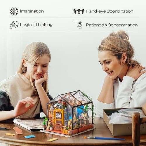 ROBOTIME DIY Miniature House Kit Mini Green House Tiny Dollhouse Wooden Furniture Kit with LED Halloween/Christmas/Birthday Gifts for Adults (Cathy's Greenhouse) thumbnail 7