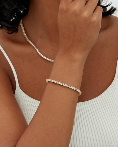 PAVOI 14K Gold Plated 3mm Cubic Zirconia Classic Tennis Bracelet | Gold Bracelets for Women | Size 6.5-7.5 Inch thumbnail 2