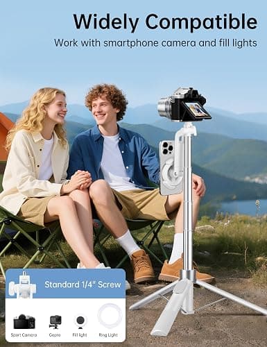 70" Magnetic Tripod for iPhone Magsafe, Extendable Selfie Stick Tripod with Rechargeable Remote & Magnetic Holder, 360° Rotatable Cell Phone Tripods Stand for Video Recording & Content Creation thumbnail 7