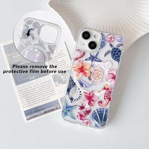 Lovmooful Magnetic Compatible with iPhone 13/14 Case Compatible with MagSafe Clear Ocean Cute Marine Life Seashell Design for Girls Women Soft TPU+PC Shockproof Protective Girly-Seahorse thumbnail 2