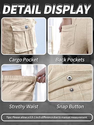 ELLEVEN Bermuda Cargo Shorts Women, Elastic High Waist 6 Pockets Shorts 7 Inch Inseam Summer Jorts for Women Casual thumbnail 4
