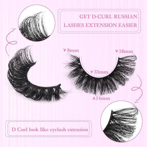 False Eyelashes Volume Russian Strip Lashes D-Curly Fake Eyelashes Extension Wispy Cat Eye Lashes Handmade Soft Reusable 14 Pairs Lashes Pack thumbnail 2