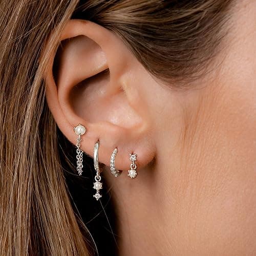 SELSHE Gold Plated Earrings for Women, 14k Gold Plated Earring Stack Hypoallergenic Pearl Drop Earring Dainty Earrings for Women Trendy Cute Small Huggie Hoop Earring Fashion Womens Jewelry thumbnail 6