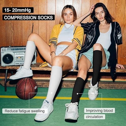 Iseasoo 4 Pairs Compression Socks for Women Circulation-Best Support for Nurses,Running,Athletic,Travel - 01-black/Grey/White/Pink - Large-X-Large thumbnail 3