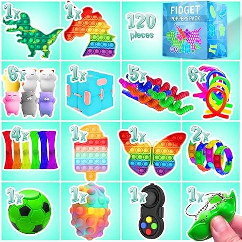 MOZACI Fidget Toys, 120 Pack Fidgets Set Stocking Stuffers for Kids Party Favors Autism Sensory Toy Bulk Adults Kids Boys Girls Teens Stress Autistic ADHD Anxiety Carnival Treasure Classroom Prizes - 120 thumbnail 3