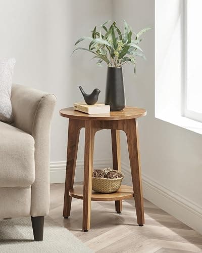 VASAGLE MAEZO Collection - Side Table, 2-Tier Small Round End Table, Nightstand with Tapered Legs, Curved Transitions, for Small Spaces, Living Room, Bedroom, Honey Brown ULET283T41 thumbnail 2