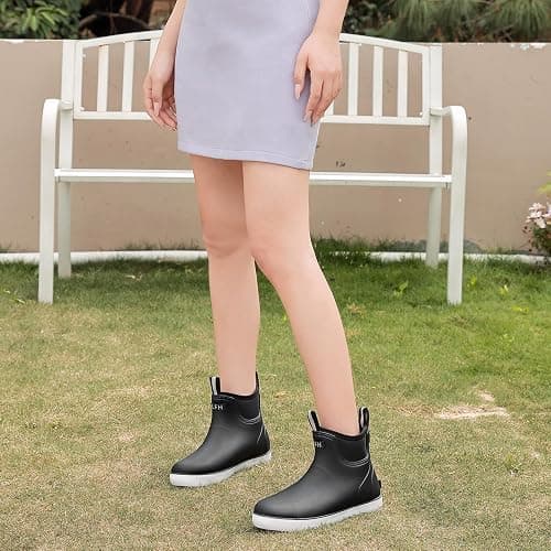 CKWLXQY Women's Deck Boots, Waterproof Ankle Rain Boots with Anti-Slip Traction, Rubber Garden & Fishing Boots for Boating, Camping, Farming & Outdoor Work thumbnail 3