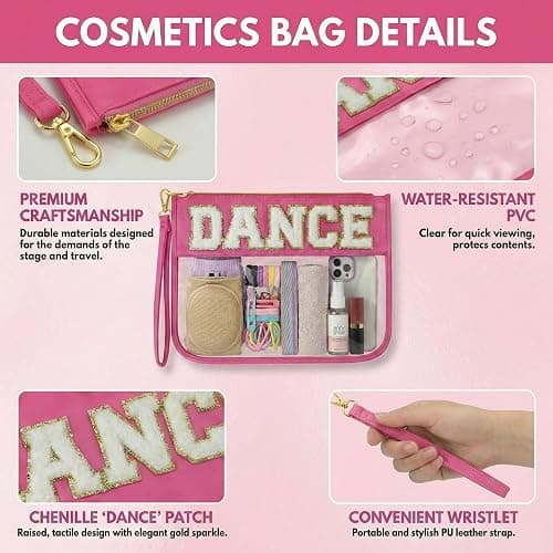 KYTACCU Dance Bag Dance gifts,Dance Stuff Dancer Gifts, Dance Makeup Bag Chenille Letter Clear Cosmetic Bag, Dance Competition Must Haves Essentials Bag for Girls Women thumbnail 3