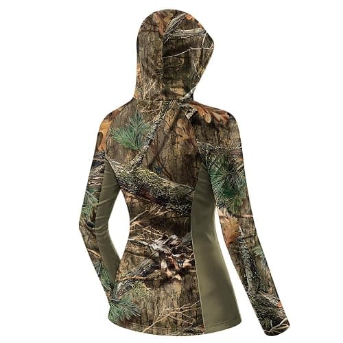 Hartena Women's Camo Hunting Hoodie with Face Mask UPF 50+ Quick Dry Shirt | Lightweight, Quick-Dry, 4-Way Stretch, Breathable Mesh Panels, Thumb Loops and Lens Chamois for Bow, Turkey and Deer Hunting thumbnail 6