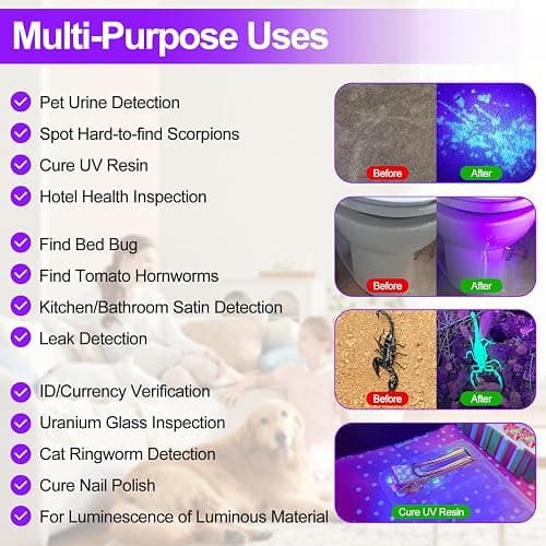 Vansky Black Light UV Flashlight Blacklight 12 LED Urine Detector for Dog/Cat/Pet Urine & Dry Stains and Bed Bug On Carpets/Rugs/Floor,Matching with Pet Odor Eliminator - 1 Pack thumbnail 3