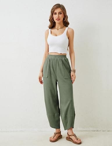 Xiaoxuemeng Womens Baggy Wide Leg Pants Casual Elastic Waisted Palazzo Harem Pants with Pockets thumbnail 8