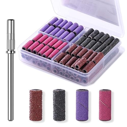Makartt Nail Drill Bits Sanding Bands - for Nail Drill 100 Pcs 4 Color Coarse Fine 80/120/180/240 Grit File Small Sanding Band with 3.1mm Mini Mandrel Nail Bit Set for Acrylic Nails Gel - Image 1