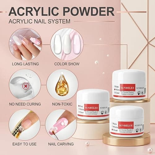 Professional Nail Kit for Beginners with Everything Acrylic Nails Kit with UV Light, Nail Drill, Acrylic Carved powder Glitter Powder, Art Stickers Decor Home Salon Tools for Women Thoughtful Gift thumbnail 5