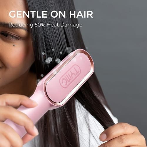 Hair Straightener Brush, TYMO Ring Hair Straightener Comb Straightening Brush for Women with 5 Temps 20s Fast Heating & Dual Voltage, Pink thumbnail 4