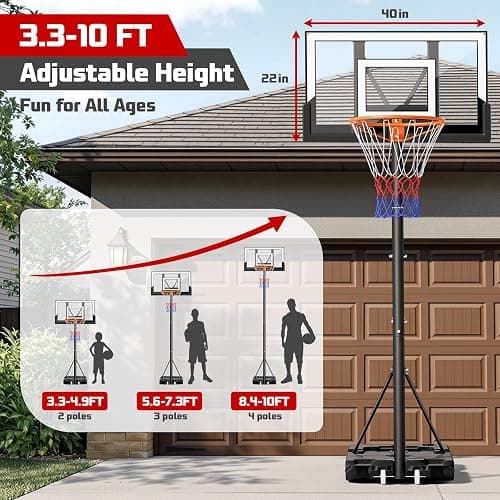 Yohood Basketball Hoop Outdoor 10FT with Shatterproof 40 Inch Backboard, Portable Basketball Hoop Goal System for Kids/Youth/Adults in Backyard/Driveway/Indoor thumbnail 4