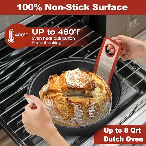 Silicone Bread Sling Dutch Oven - Best Japan Silicone Non-Stick & Easy Clean Reusable Baking Mat With Extra Long Handles, Baking Sheet Liner, 2 Brown Set for Transferable Dough thumbnail 6