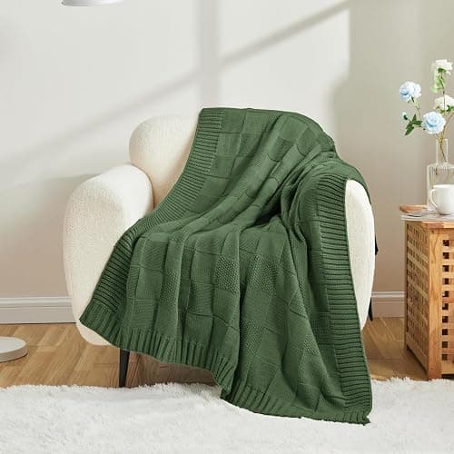 CozeCube Check Knit Throw Blanket, Christmas Green Checkered Bedroom Blanket for Couch, Soft Cozy Warm Knitted Blanket for Bed Sofa Living Room, Decorative Spring Fall Throw Blanket, 50"X60" thumbnail 2