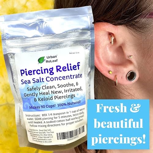 Urban ReLeaf PIERCING RELIEF Sea Salt Concentrate Aftercare, 6 oz | Makes 90 Cups, Dead Sea Salt, Tea Tree, Rosemary, Clean & Soothe Irritated Piercings, Keloid Bump Treatment thumbnail 3