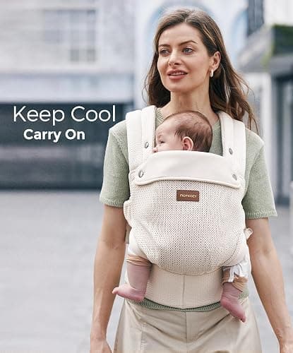 Momcozy PureHug Baby Carrier - Ergonomic, Cozy and Lightweight for 7-45 lbs | Easy to Put On, IHDI Hip-Healthy, 3D EVA Lumbar Support, X-Straps for Even Weight Distribution, Air Mesh Cooling, Almond thumbnail 8