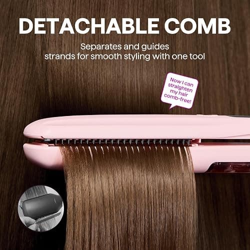 Wavytalk Steam Sesh Hair Straightener, Steam Reduces Damage, Nourishes Hair, and Expedites Straightening, 1.38'' Nano Titanium Flat Iron with Detachable Comb for Silk Press Smoothing & Blowout, Pink thumbnail 4
