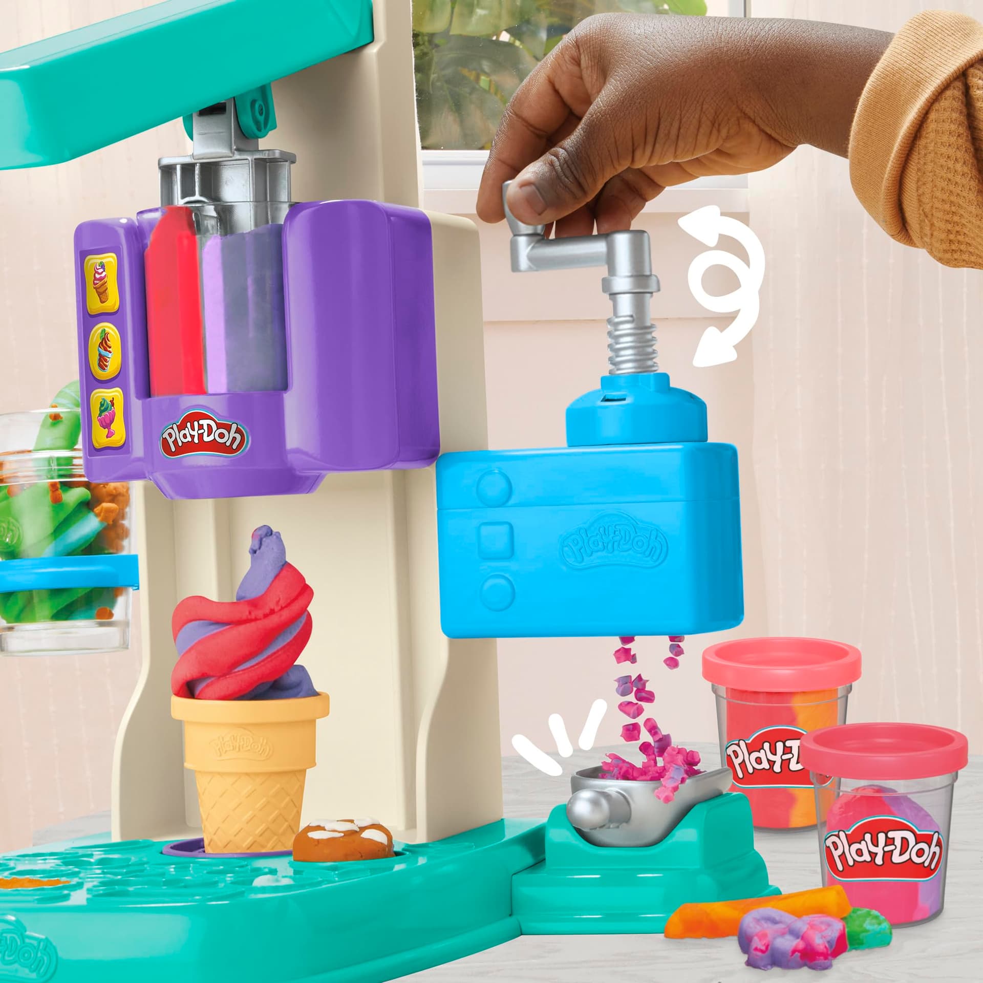 Play-Doh Rainbow Swirl Ice Cream Playset with 7 Pretend Play Kitchen Accessories, Arts and Crafts Toys for 3 Year Old Girls and Boys and Up thumbnail 3
