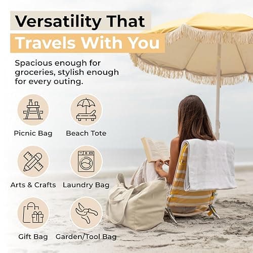 VeraMia Canvas Grocery Bag 3pc XL Set with Real Pockets, Long Shoulder Strap and Short Handle. Heavy Duty, Foldable, Washable thumbnail 5