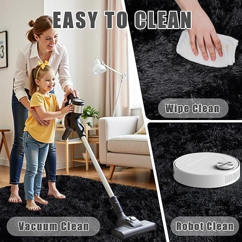 8x10 Area Rug for Living Room:Ultra Soft Fluffy Shag Black Rugs,Large Fuzzy Plush Indoor Non Slip Carpet Washable Rug for Bedroom Kids Nursery Office Dorm Modern Decor(Black) thumbnail 6
