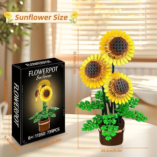 kiothdre Sunflower Building Set Flowers with Vase, Botanical Collection Kit for Adults - 739PCS Sunflowers Bouquet, Valentine Gifts for Adults Women thumbnail 3