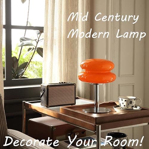 Glivpny Mushroom Lamp for Bedroom,Mid Century Modern Lamp for Nightstand, Dimmable Retro Egg Tart Bedside Small Lamps,Unique Home Mushroom Decor Aesthetic Cute Table Lamps for Living Room (Orange) thumbnail 3
