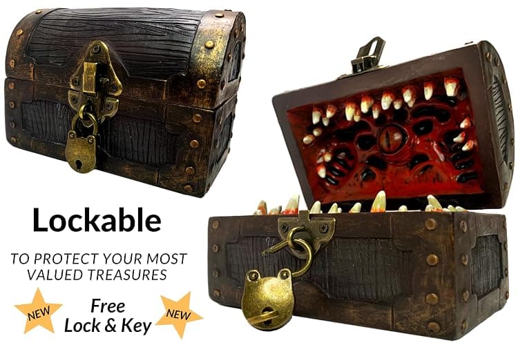 Galdor's Guild Mimic Dice Chest Storage Box | Free Lock & Key | Compatible with Dungeons & Dragons Players, Dungeon Master/DM RPG Gaming | Holder Vault Case | Holds 4 Polyhedral Sets (Regular) thumbnail 4