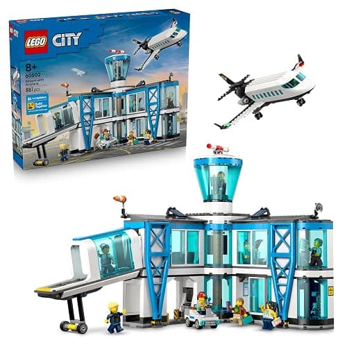 LEGO City Flughafen mit Flugzeug - Spielzeug Miniatur Modellbau mit Terminal, Flugzeug, Schlepperfahrzeug, Fluggastbrücke, 9 Minifiguren & Zubehör - Geburtstagsgeschenk für Jungen ab 8 Jahren - 60502 - Image 1