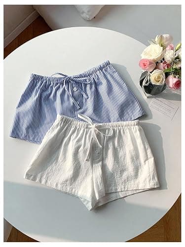 MakeMeChic Women's 2 Pack Linen Shorts Summer Beach Pajama Boxer Shorts thumbnail 7
