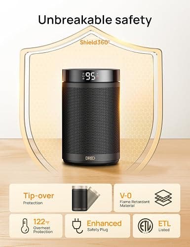 Dreo Space Heater, Portable Electric Heaters for Indoor Use with Thermostat, Digital Display, 1-12H Timer, Eco Mode and Fan Mode, 1500W PTC Ceramic Fast Safety Heat for Office Bedroom Home, Black thumbnail 5