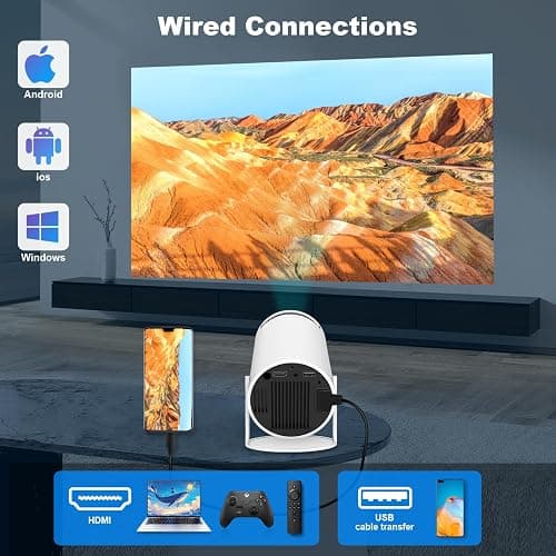 Mini Portable Projector, Support 4K 1080P with Dual-Band WIFI6 5G Wireless 5.0 Bluetooth Android 11,160 ANSI,180° Rotatable, Auto Keystone Correction, 35"-130" Screen Video Projector thumbnail 2