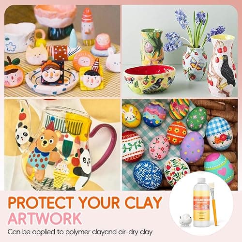 500ml/17fl oz Air Dry Clay Glaze with 1 Brush, Polymer Clay Glaze, Clay Paint for Pottery Air Dry, Clay Paint High Gloss, Anti-Scratch, Waterproof thumbnail 3