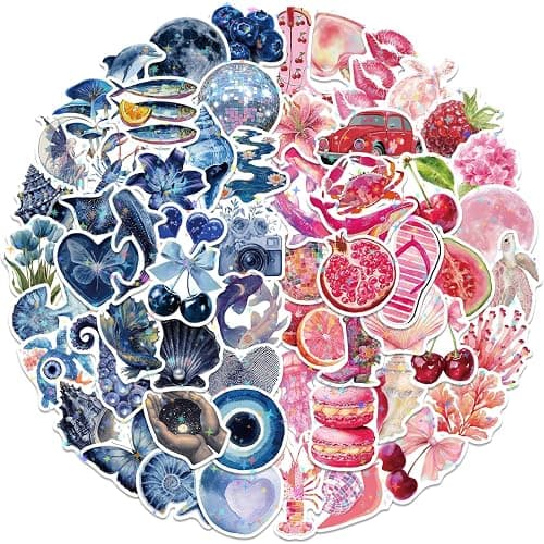 100pcs Pink Aesthetic Stickers for Water Bottle, Waterproof Vinyl Blue Aesthetic Stickers for Laptop Scrapbook Journaling Skateboard Party Supplies thumbnail 5