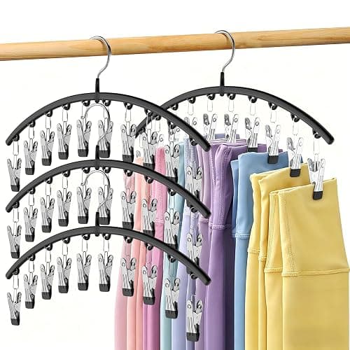 Legging Organizer for Closet, Metal Yoga Pants Hangers 4 Pack w/10 Clips Holds 40 Leggings, Space Saving Hanging Closet Organizer w/Rubber Coated Closet Organizers and Storage, Black - Image 1