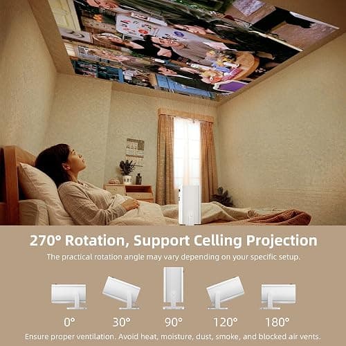 Mini Projector, Portable Projector 4K & Full HD 1080P Support, 270° Rotation Outdoor Projector, Movie Projector Compatible with Smartphone, TV Stick, Laptop, PS4, HDMI, USB thumbnail 7