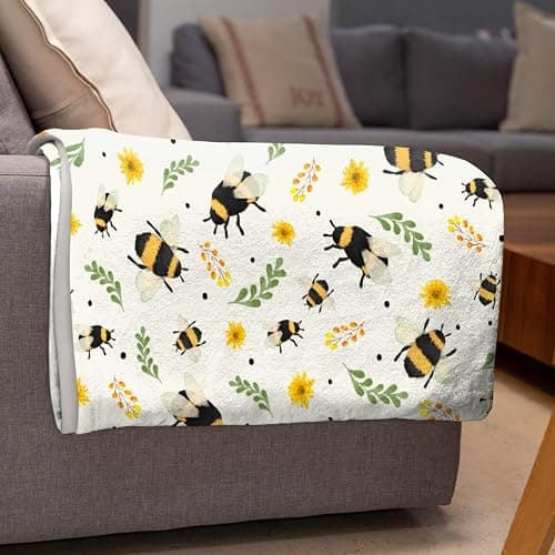 Sunflower Floral Bee Blanket - Plush Flannel Throw for Couch, Bed, Sofa - 40"x50" Flower Decor for Girls Boys - Gift for Bee Lovers - All Seasons thumbnail 7