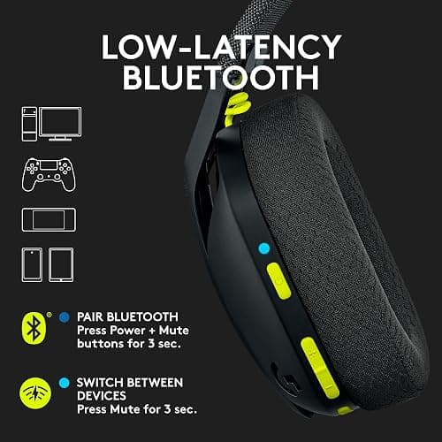 Logitech G435 Lightspeed & Bluetooth Wireless Gaming Headset - Lightweight Over-Ear Headphones, Built-in mics, 18h Battery, Dolby Atmos, PC, PS4, PS5, Nintendo Switch/Switch 2, Mobile - Black thumbnail 3
